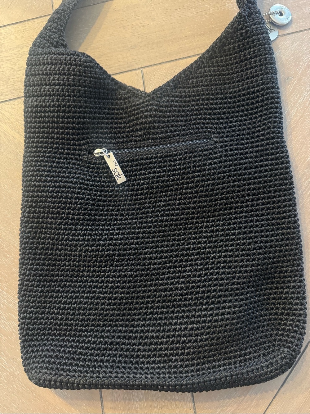 The Sak Black Crochet Shoulder Bag with Front Zipper - Picture 3 of 10